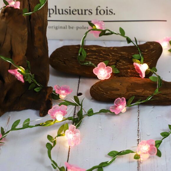 Cherry Blossom String Lights 30 LED Pink Flower Garland Fairy Lights Battery - Picture 4 of 9